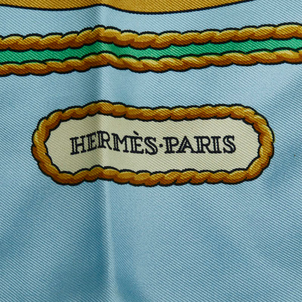 エルメス カレ90 HOMMAGE A CHARLES GARNIER シャルルガルニエへの賛辞 スカーフ スカイブルー ゴールド マルチカラー シルク レディース HERMES 【中古】