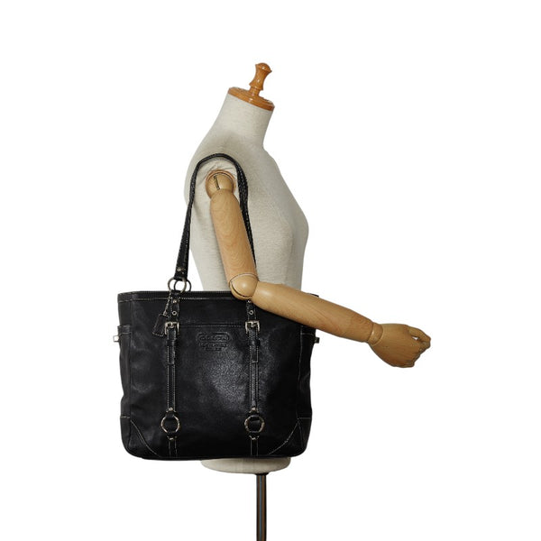 コーチ ロゴ ハンドバッグ トートバッグ F11525 ブラック レザー レディース COACH 【中古】