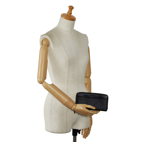 コーチ シグネチャー アコーディオン ラウンドファスナー 長財布 F25517 ブラック PVC レザー メンズ COACH 【中古】