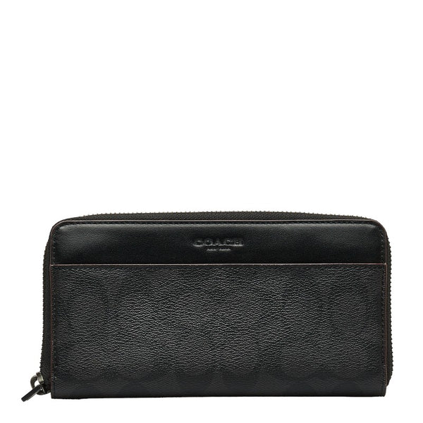コーチ シグネチャー アコーディオン ラウンドファスナー 長財布 F25517 ブラック PVC レザー メンズ COACH 【中古】
