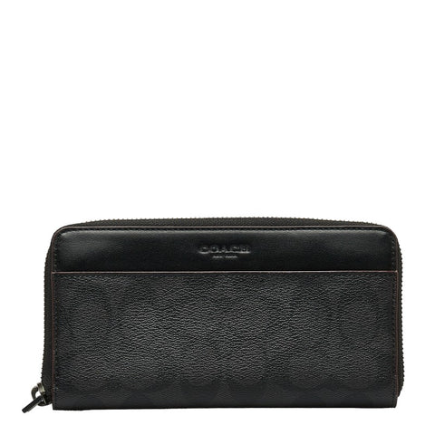 コーチ シグネチャー アコーディオン ラウンドファスナー 長財布 F25517 ブラック PVC レザー メンズ COACH 【中古】
