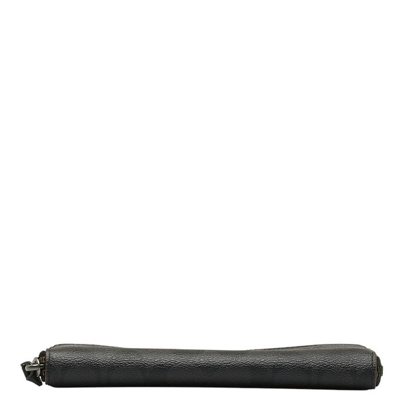 コーチ シグネチャー アコーディオン ラウンドファスナー 長財布 F25517 ブラック PVC レザー メンズ COACH 【中古】