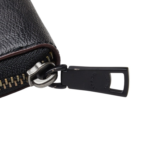 コーチ シグネチャー アコーディオン ラウンドファスナー 長財布 F25517 ブラック PVC レザー メンズ COACH 【中古】