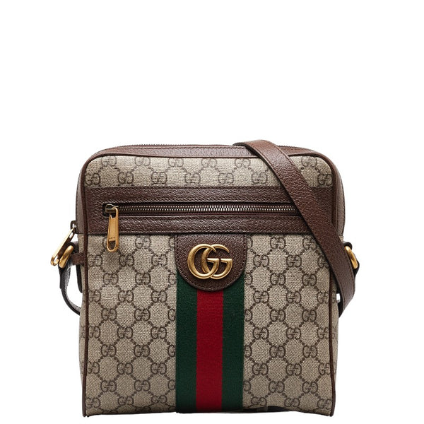 グッチ GGスプリーム シェリーライン 斜め掛け ショルダーバッグ 547926 ブラウン ベージュ PVC レザー レディース GUCCI 【中古】