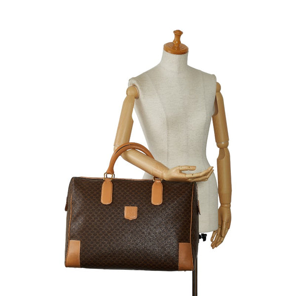 セリーヌ マカダム ボストンバッグ ブラウン PVC レザー レディース CELINE 【中古】