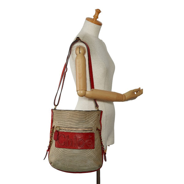 クロエ ハーレー 斜め掛け ショルダーバッグ ベージュ レッド キャンバス レザー レディース Chloe 【中古】