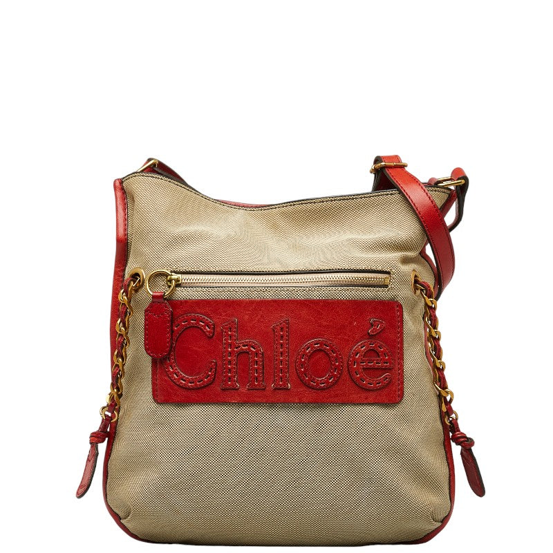 クロエ ハーレー 斜め掛け ショルダーバッグ ベージュ レッド キャンバス レザー レディース Chloe 【中古】