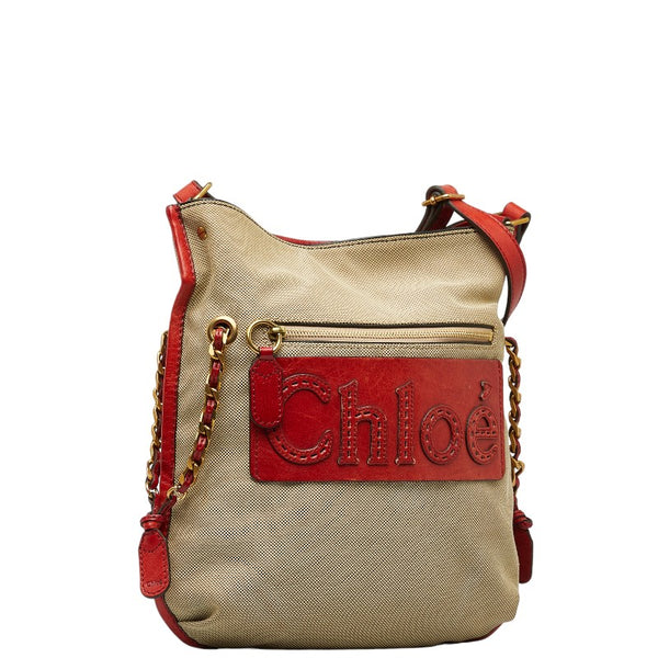 クロエ ハーレー 斜め掛け ショルダーバッグ ベージュ レッド キャンバス レザー レディース Chloe 【中古】