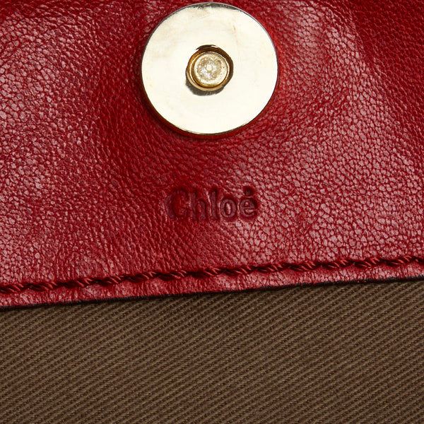 クロエ ハーレー 斜め掛け ショルダーバッグ ベージュ レッド キャンバス レザー レディース Chloe 【中古】