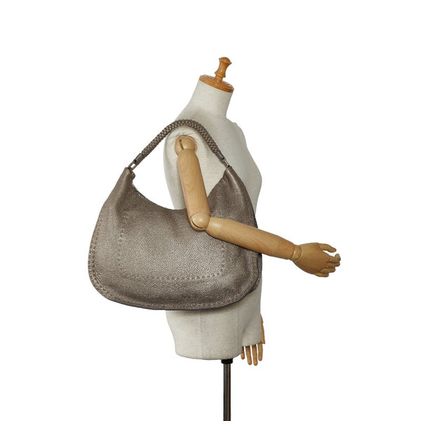 フェンディ セレリア ショルダーバッグ メタリックグレー レザー レディース FENDI 【中古】