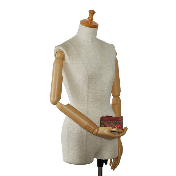 コーチ ミニ スキニー シグネチャー ストロベリー プリント パスケース 小銭入れ ブラウン ピンク PVC レザー レディース COACH 【中古】