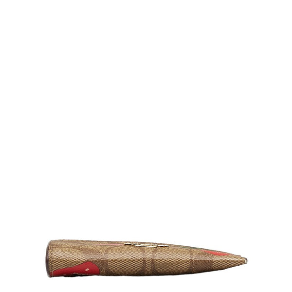 コーチ ミニ スキニー シグネチャー ストロベリー プリント パスケース 小銭入れ ブラウン ピンク PVC レザー レディース COACH 【中古】