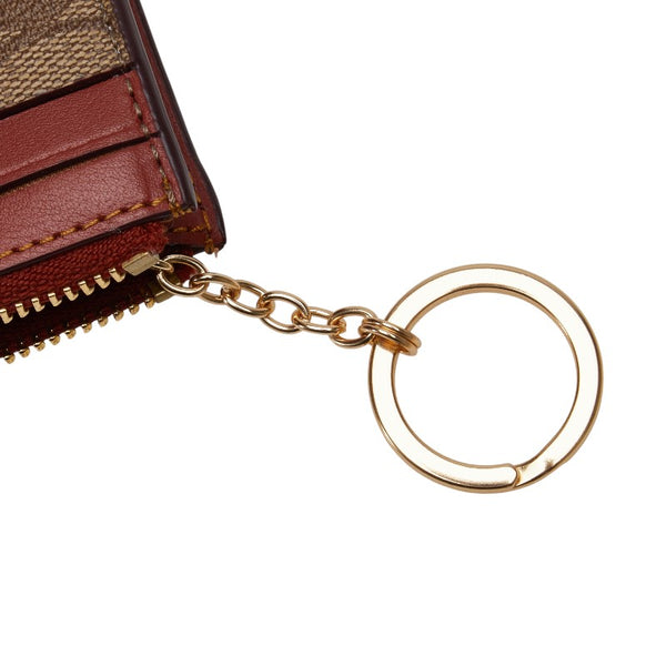 コーチ ミニ スキニー シグネチャー ストロベリー プリント パスケース 小銭入れ ブラウン ピンク PVC レザー レディース COACH 【中古】