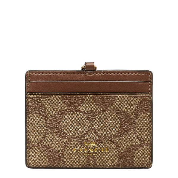 コーチ シグネチャー ネックストラップ パスケース IDケース ブラウン PVC レザー レディース COACH 【中古】