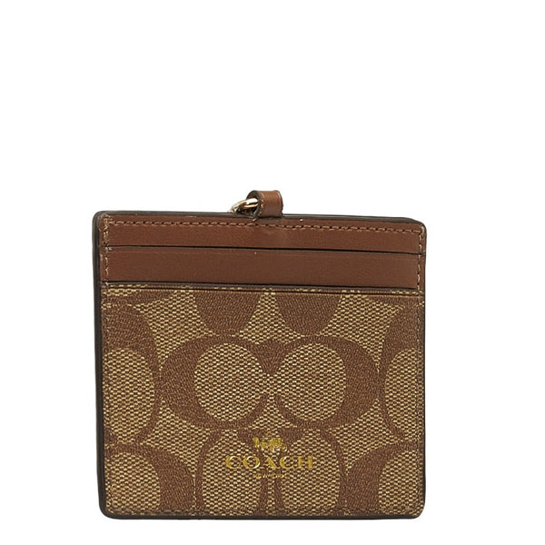 コーチ シグネチャー ネックストラップ パスケース IDケース ブラウン PVC レザー レディース COACH 【中古】