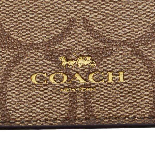 コーチ シグネチャー ネックストラップ パスケース IDケース ブラウン PVC レザー レディース COACH 【中古】