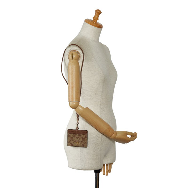 コーチ シグネチャー ネックストラップ パスケース IDケース ブラウン PVC レザー レディース COACH 【中古】