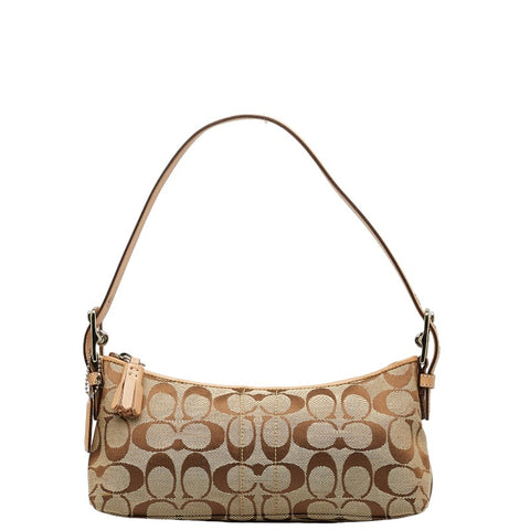 コーチ シグネチャー ハンドバッグ ワンショルダーバッグ 6371 ベージュ ブラウン キャンバス レザー レディース COACH 【中古】