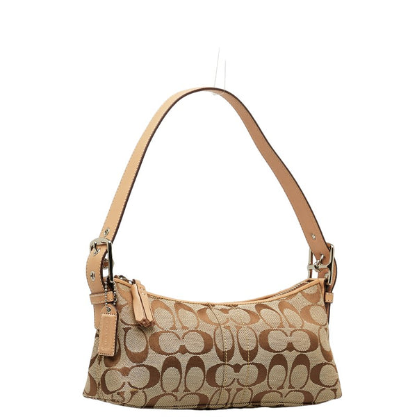 コーチ シグネチャー ハンドバッグ ワンショルダーバッグ 6371 ベージュ ブラウン キャンバス レザー レディース COACH 【中古】