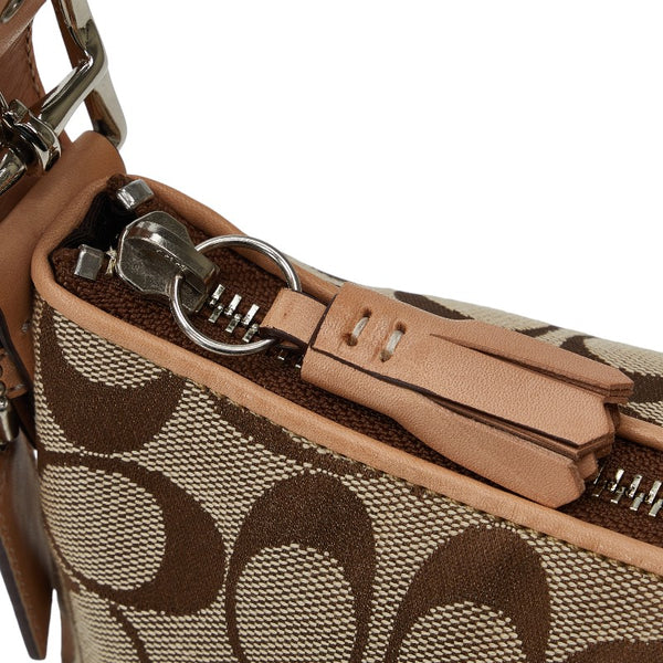 コーチ シグネチャー ハンドバッグ ワンショルダーバッグ 6371 ベージュ ブラウン キャンバス レザー レディース COACH 【中古】