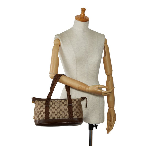 グッチ GGキャンバス ハンドバッグ トートバッグ  92734 ベージュ ブラウン キャンバス レザー レディース GUCCI 【中古】
