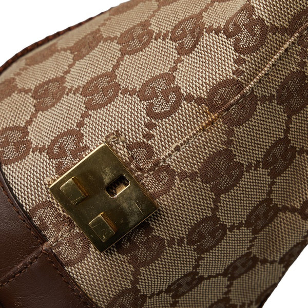 グッチ GGキャンバス ハンドバッグ トートバッグ  92734 ベージュ ブラウン キャンバス レザー レディース GUCCI 【中古】