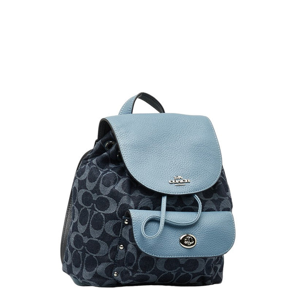 コーチ シグネチャー ロゴ シルバー金具 ビリー リュック バックパック F25893 ブルー キャンバス レザー レディース COACH 【中古】