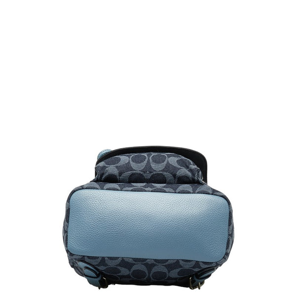 コーチ シグネチャー ロゴ シルバー金具 ビリー リュック バックパック F25893 ブルー キャンバス レザー レディース COACH 【中古】