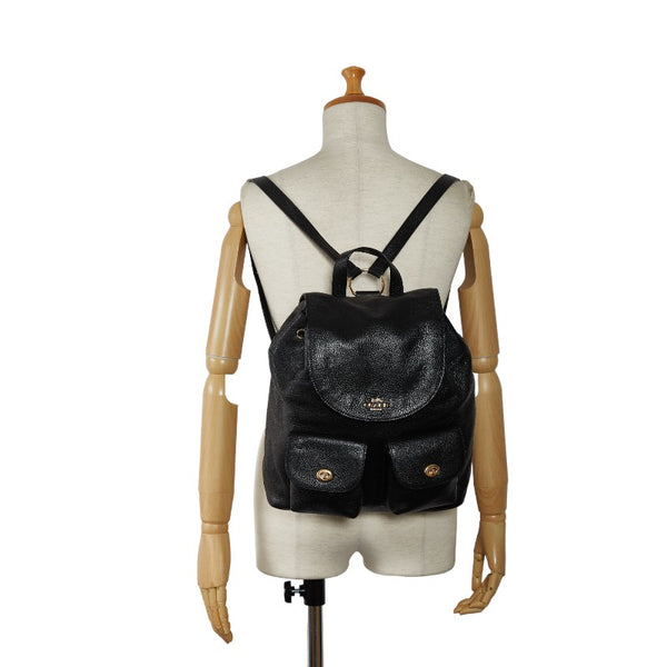 コーチ ロゴ ゴールド金具 リュック バックパック F29008 ブラック レザー レディース COACH 【中古】