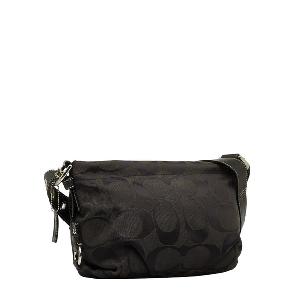 コーチ シグネチャー 斜め掛け ショルダーバッグ F15068 ブラック キャンバス レザー レディース COACH 【中古】