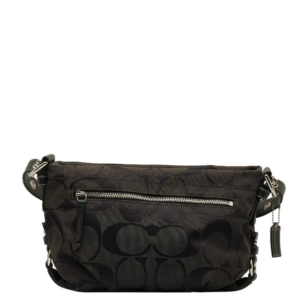 コーチ シグネチャー 斜め掛け ショルダーバッグ F15068 ブラック キャンバス レザー レディース COACH 【中古】