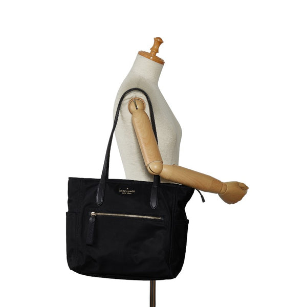 ケイトスペード ロゴ ゴールド金具 トートバッグ ショルダーバッグ ブラック ナイロン レザー レディース Kate Spade 【中古】