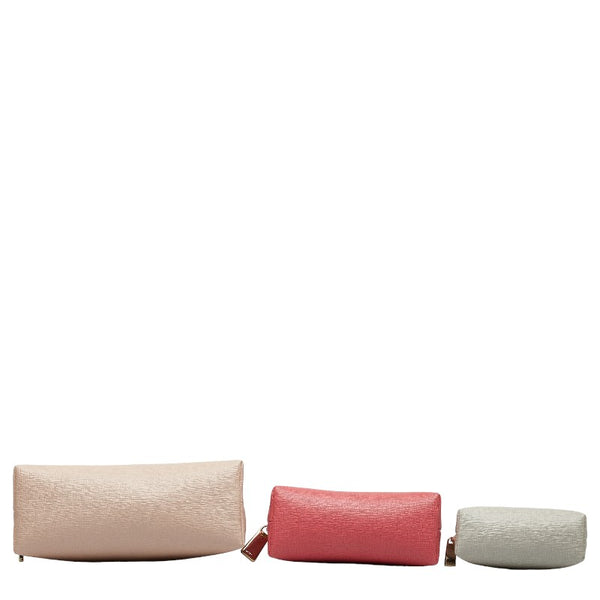 フルラ ロゴ ポーチ3点セット ピンク グレー レザー レディース Furla 【中古】