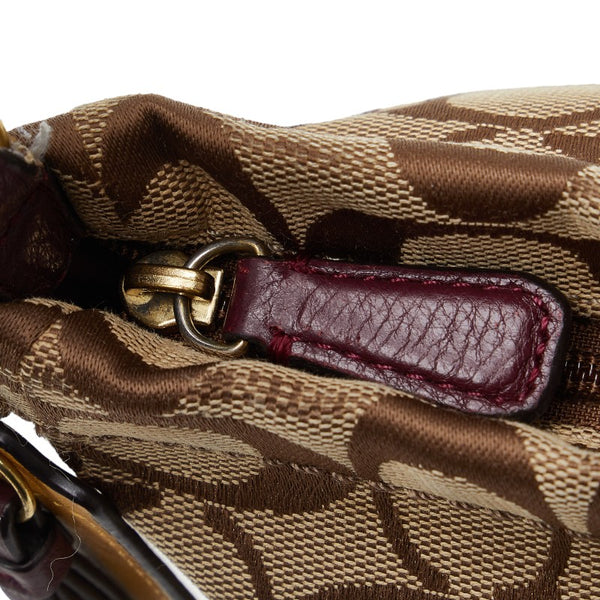 コーチ シグネチャー ハンドバッグ ショルダーバッグ 2WAY ベージュ ブラウン キャンバス レザー レディース COACH 【中古】