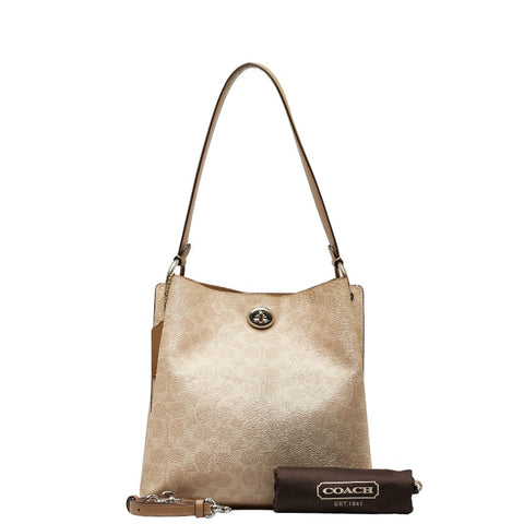 コーチ シグネチャー チャーリー バケット ハンドバッグ ショルダーバッグ 2WAY 89003 ベージュ  PVC レザー レディース COACH 【中古】