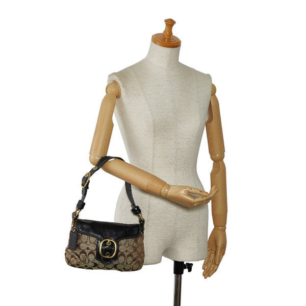 コーチ シグネチャー ハンドバッグ ショルダーバッグ 11441 ベージュ ブラック キャンバス レザー レディース COACH 【中古】