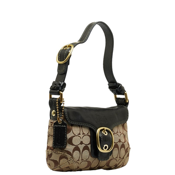 コーチ シグネチャー ハンドバッグ ショルダーバッグ 11441 ベージュ ブラック キャンバス レザー レディース COACH 【中古】