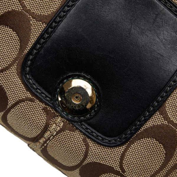 コーチ シグネチャー ハンドバッグ ショルダーバッグ 11441 ベージュ ブラック キャンバス レザー レディース COACH 【中古】