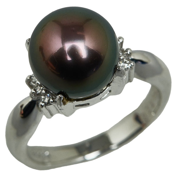 Pt900 プラチナ 黒蝶真珠10.2mm ダイヤ0.06ct リング 指輪 レディース 12号 【中古】