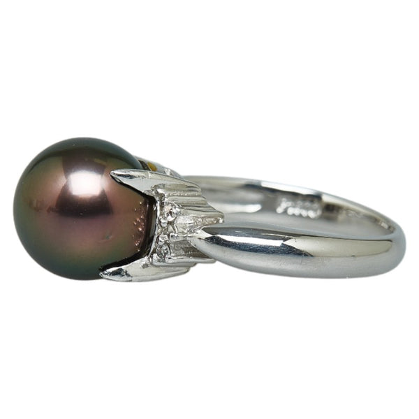 Pt900 プラチナ 黒蝶真珠10.2mm ダイヤ0.06ct リング 指輪 レディース 12号 【中古】
