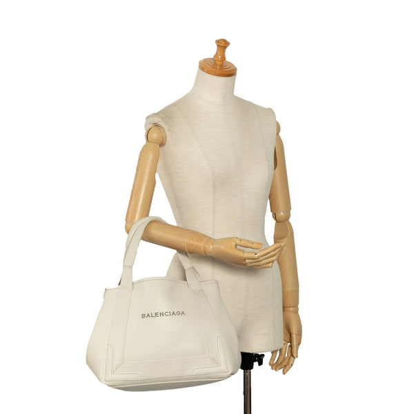 バレンシアガ ネイビーカバス S ハンドバッグ トートバッグ 339933 ホワイト レザー レディース BALENCIAGA 【中古】