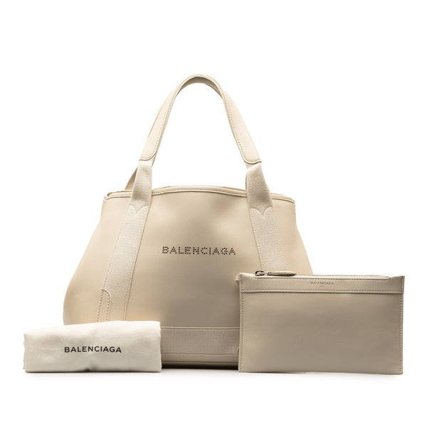 バレンシアガ ネイビーカバス S ハンドバッグ トートバッグ 339933 ホワイト レザー レディース BALENCIAGA 【中古】