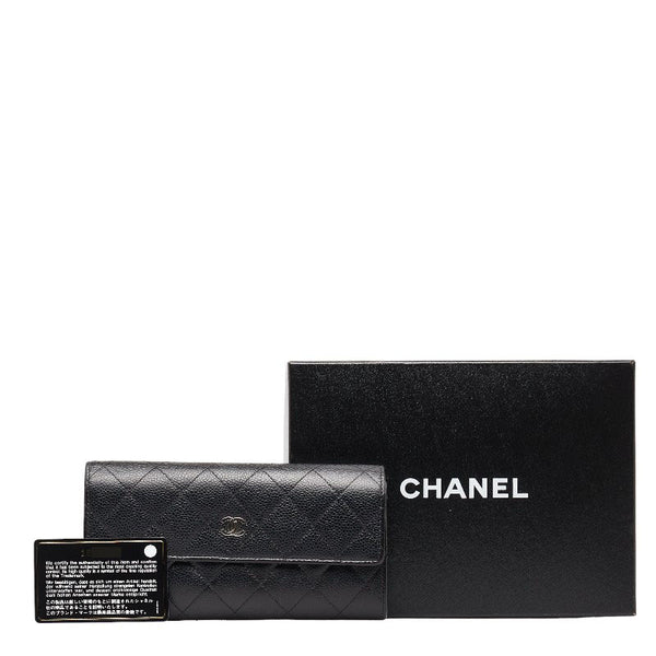 シャネル ココマーク マトラッセ 長財布 ブラック キャビアスキン レディース CHANEL 【中古】