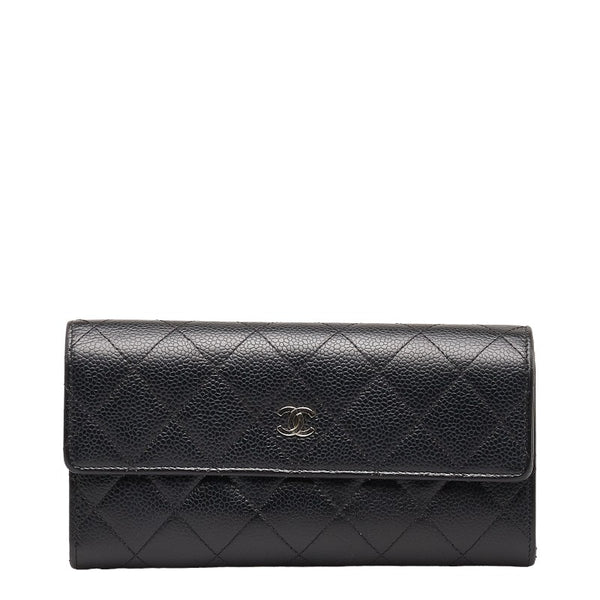 シャネル ココマーク マトラッセ 長財布 ブラック キャビアスキン レディース CHANEL 【中古】