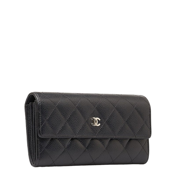 シャネル ココマーク マトラッセ 長財布 ブラック キャビアスキン レディース CHANEL 【中古】
