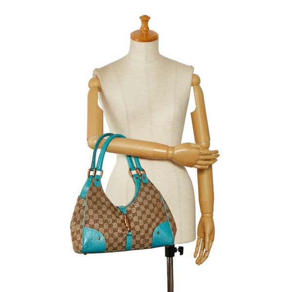 グッチ GGキャンバス ニュージャッキー ハンドバッグ 124407 ベージュ ライトブルー キャンバス レザー レディース GUCCI 【中古】