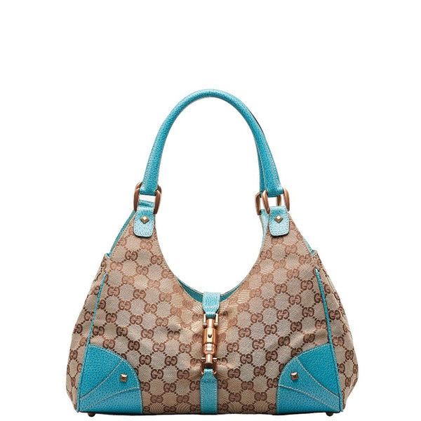グッチ GGキャンバス ニュージャッキー ハンドバッグ 124407 ベージュ ライトブルー キャンバス レザー レディース GUCCI 【中古】