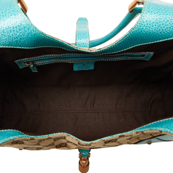 グッチ GGキャンバス ニュージャッキー ハンドバッグ 124407 ベージュ ライトブルー キャンバス レザー レディース GUCCI 【中古】