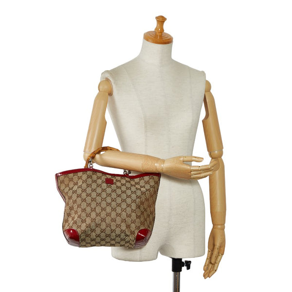 グッチ GGキャンバス バンブー ハンドバッグ 311175 ベージュ レッド キャンバス エナメル レディース GUCCI 【中古】