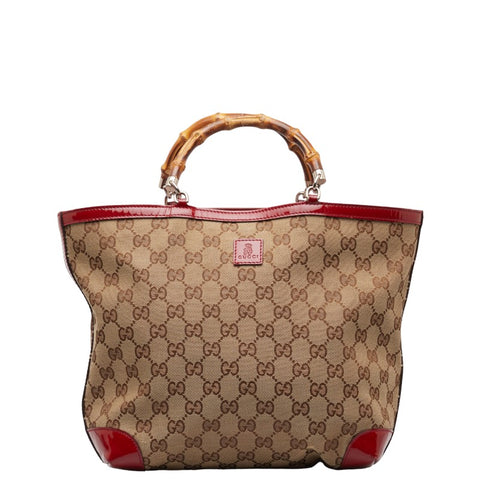 グッチ GGキャンバス バンブー ハンドバッグ 311175 ベージュ レッド キャンバス エナメル レディース GUCCI 【中古】
